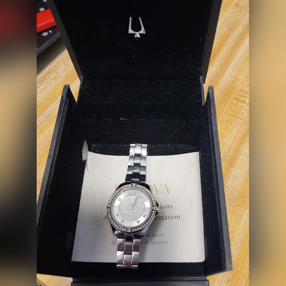 Bulova Silver Timepiece with Sparkling Accents